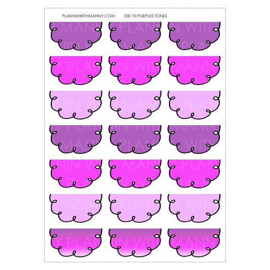 DB110 PURPLES 1.5" Doodle Half Circle Planner Stickers