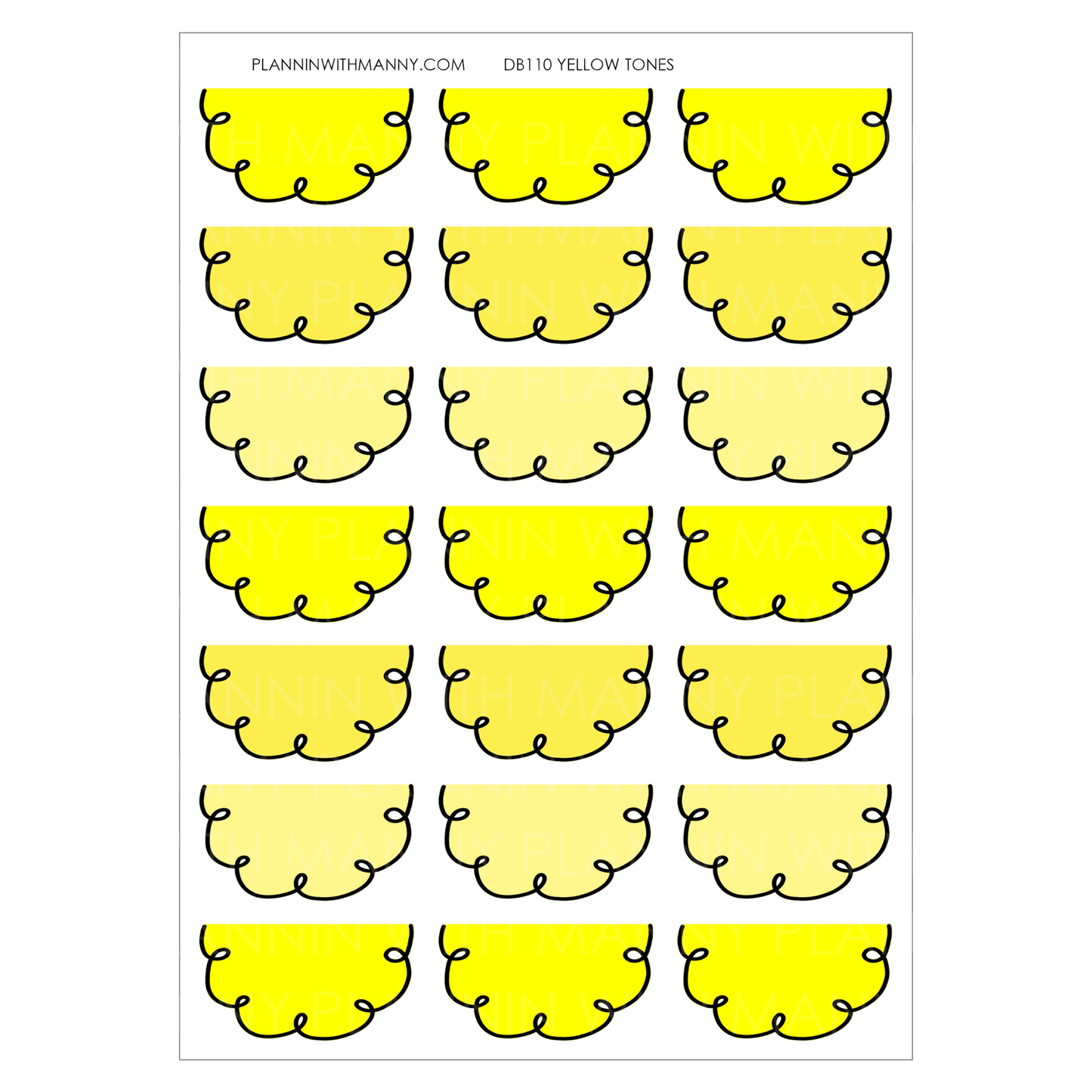 DB110 YELLOWS 1.5" Doodle Half Circle Planner Stickers