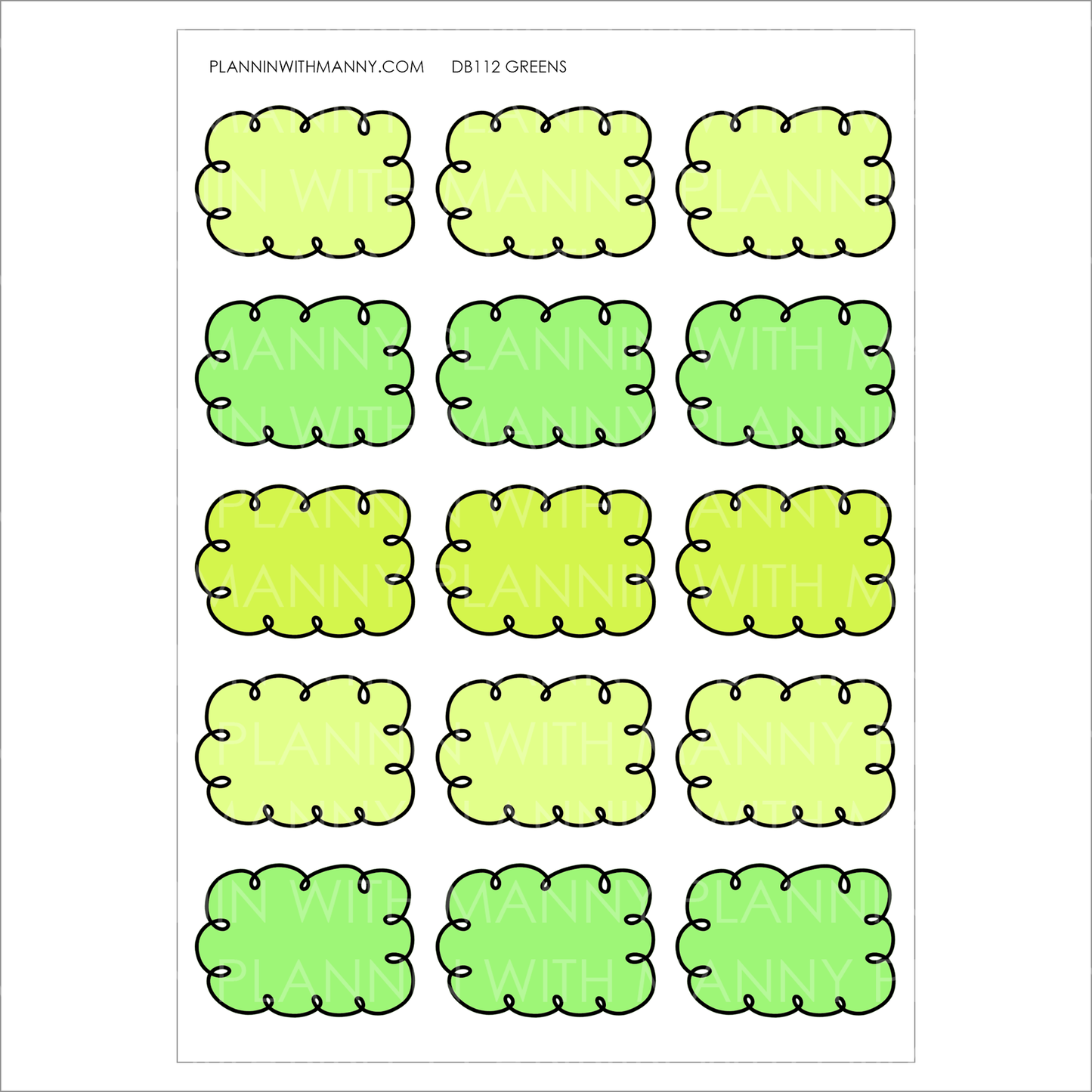 DB112 GREENS 1.5" Doodle Half Box Planner Stickers