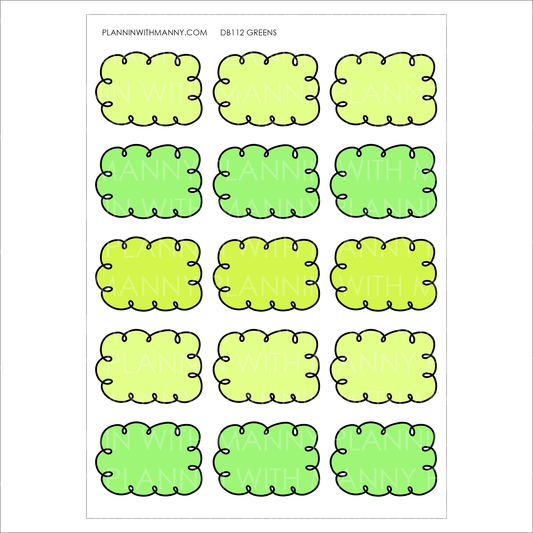 DB112 GREENS 1.5" Doodle Half Box Planner Stickers