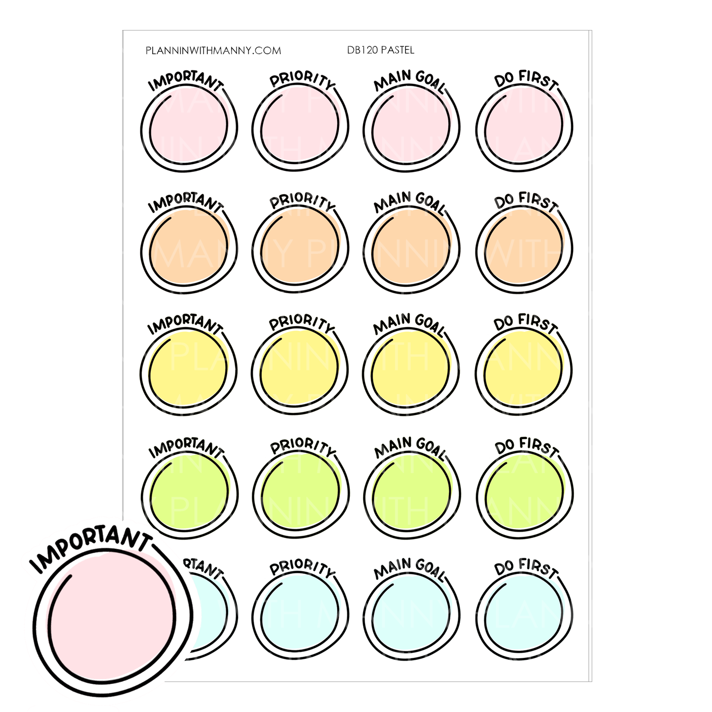 DB120 Pastel Circle Doodle Note Planner Stickers