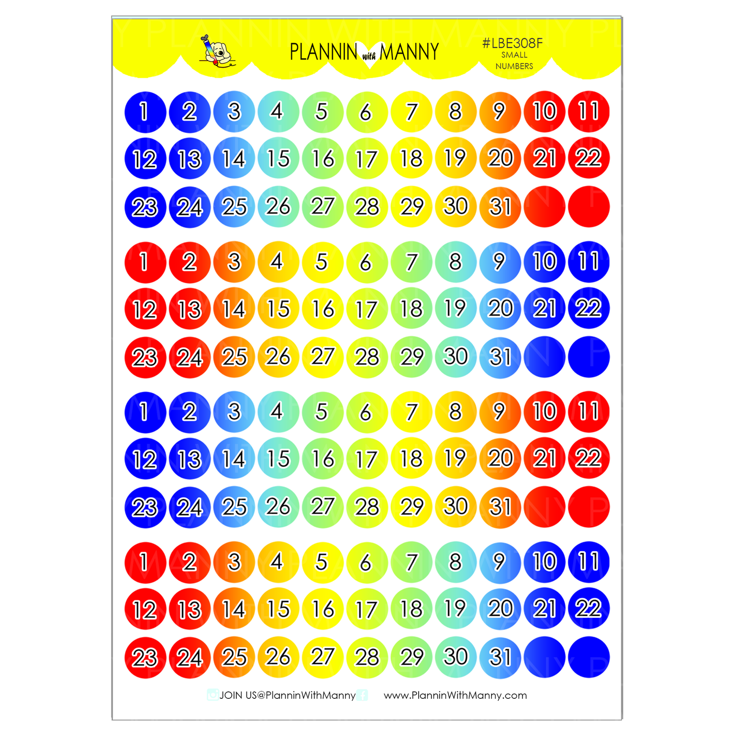 LBE308F-Small Numbers- Primary Gradient