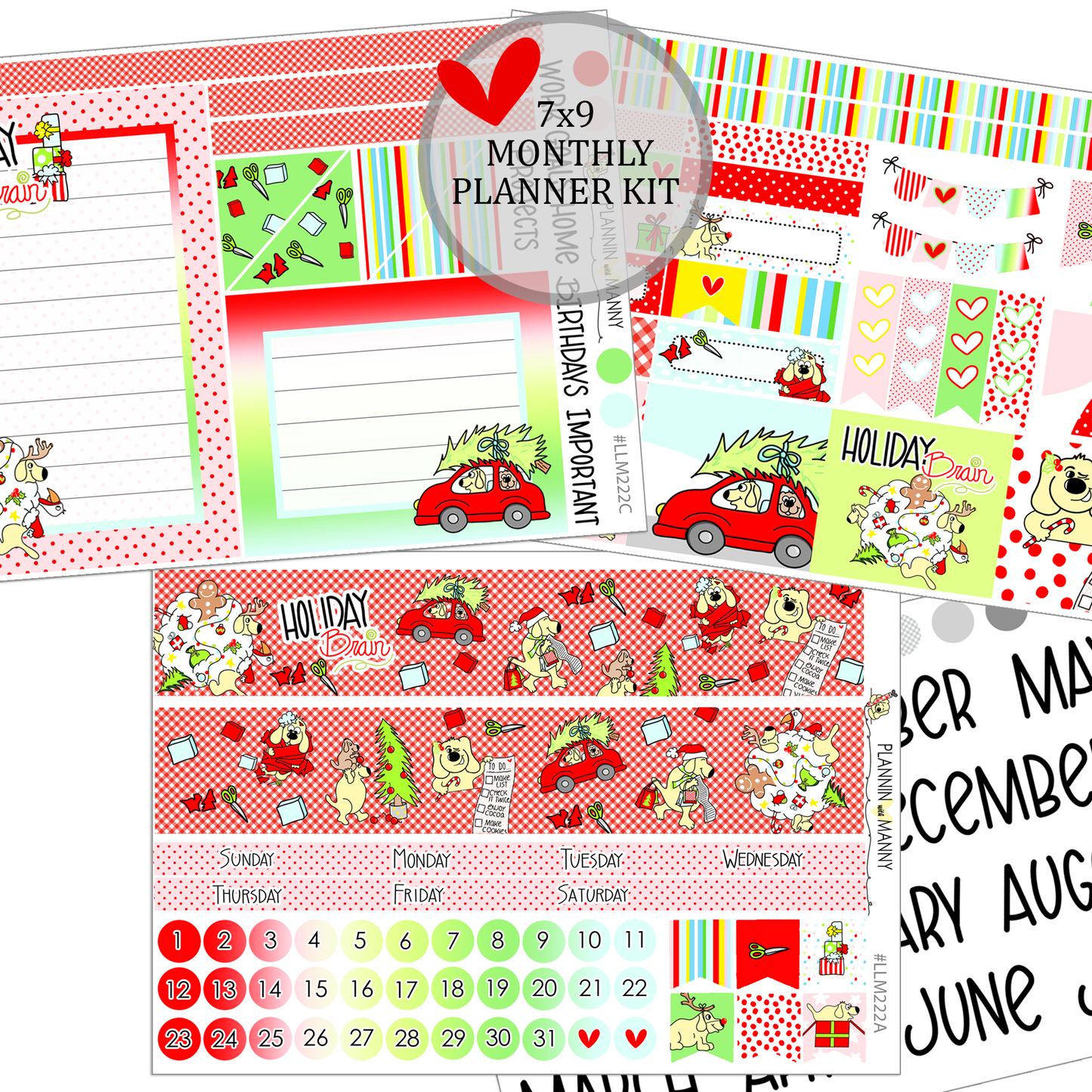 LLM222 MONTHLY PLANNER STICKERS - Holiday Brain Collection