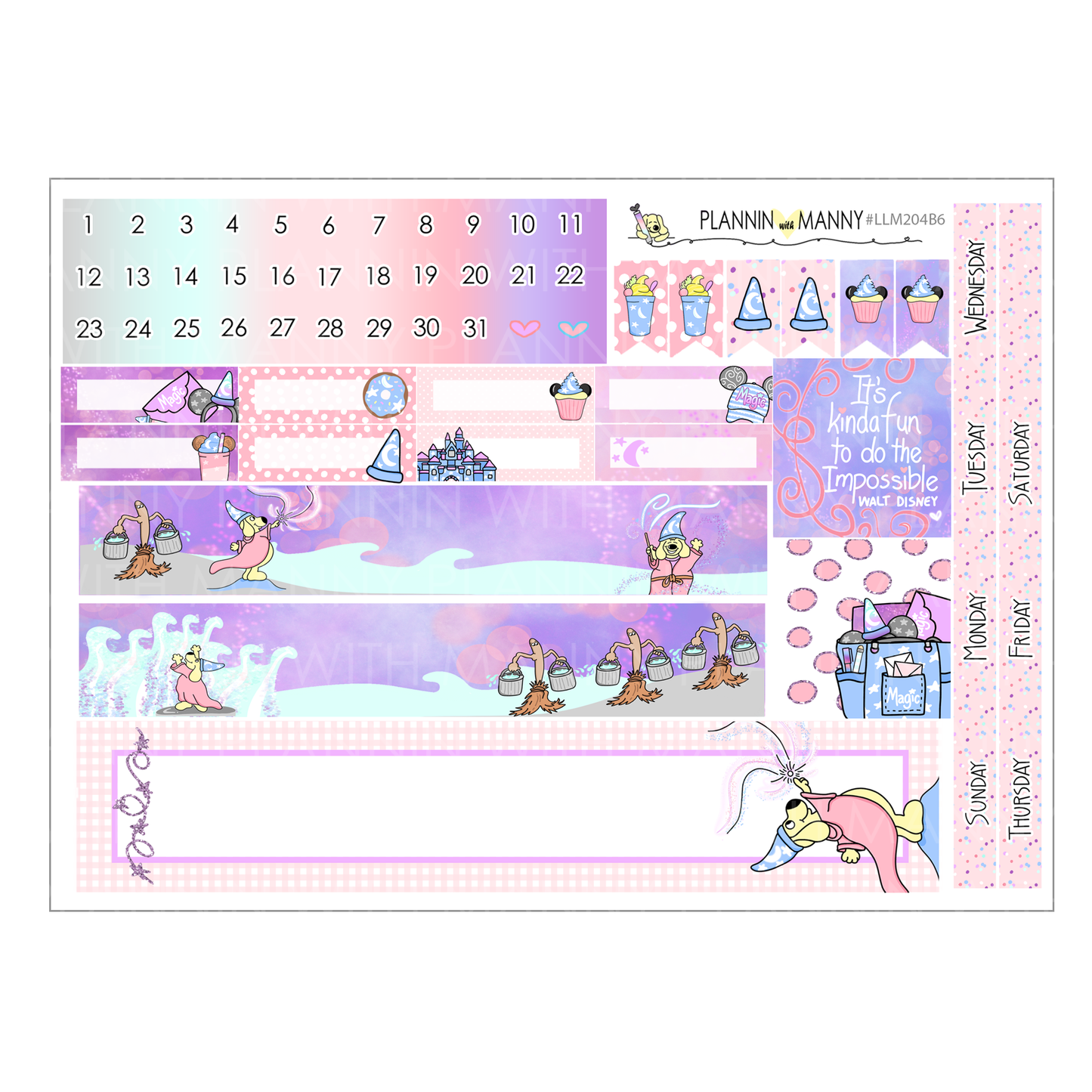 LLM204 B6 Monthly Planner Stickers- Magic Manny Collection