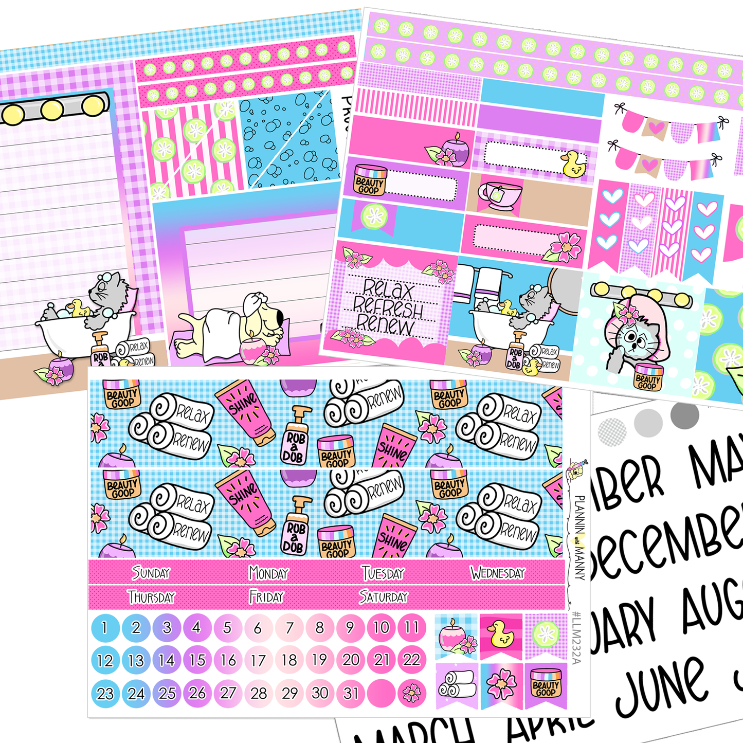 LLM232 MONTHLY PLANNER STICKERS -Spa Day Collection