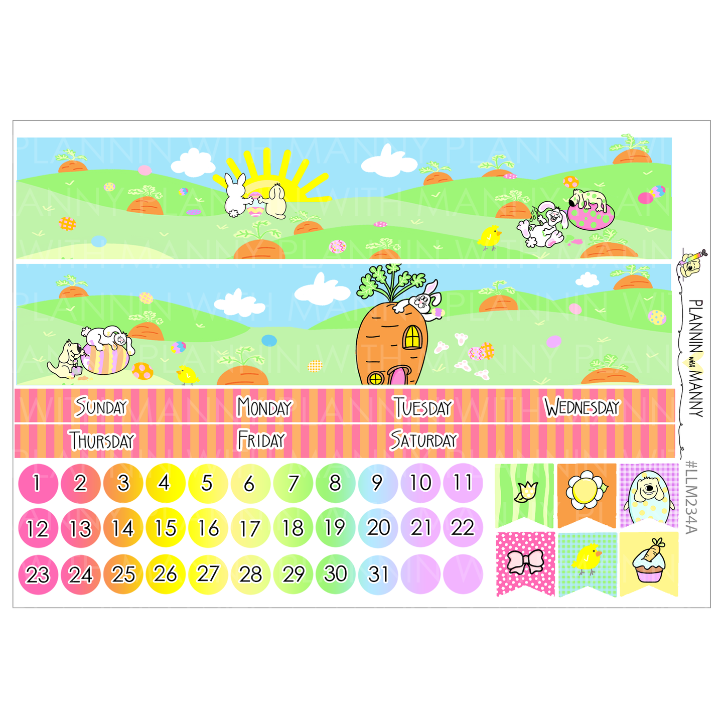 LLM234 MONTHLY PLANNER STICKERS - Easter Doodles Collection