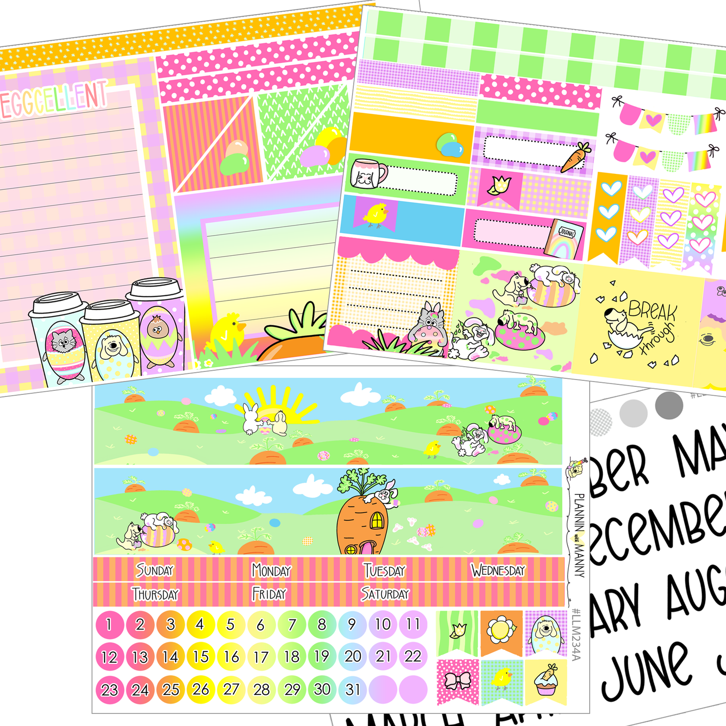 LLM234 MONTHLY PLANNER STICKERS - Easter Doodles Collection