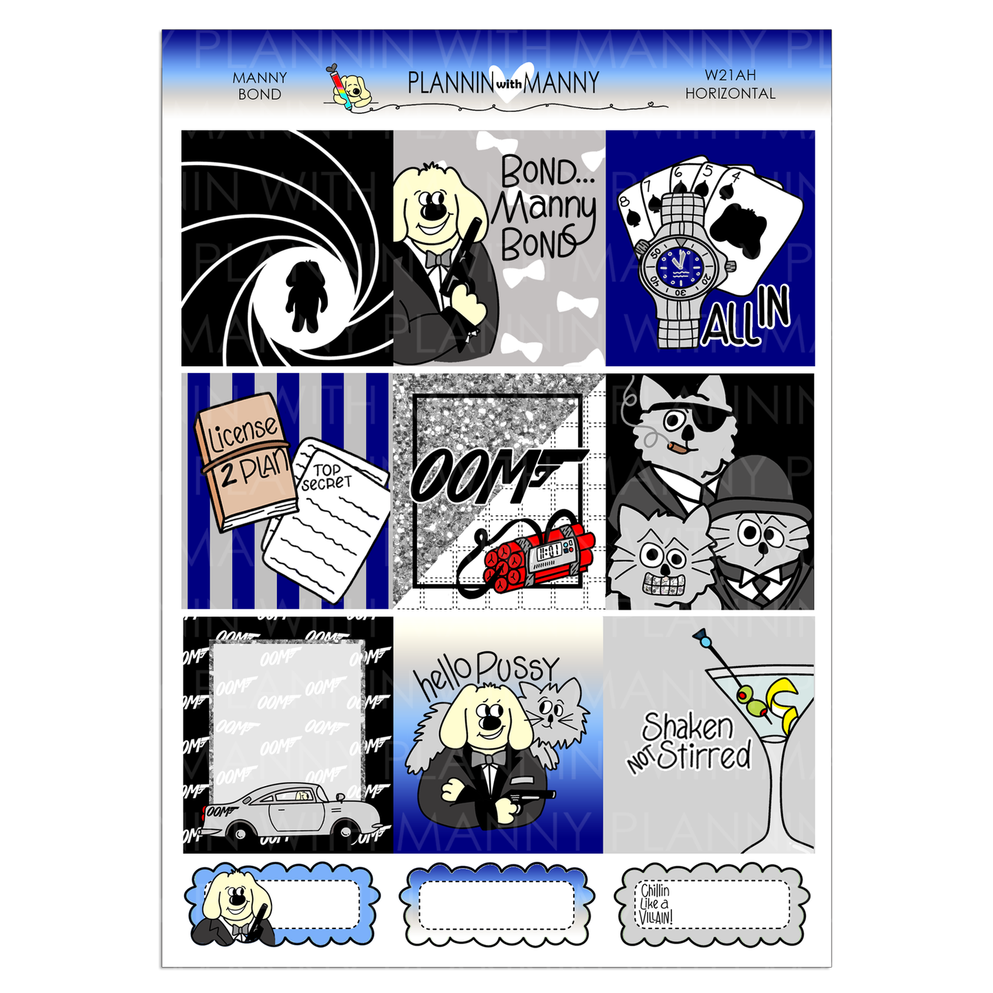 W21AH HORIZONTAL Weekly Planner Stickers- Manny Bond Collection