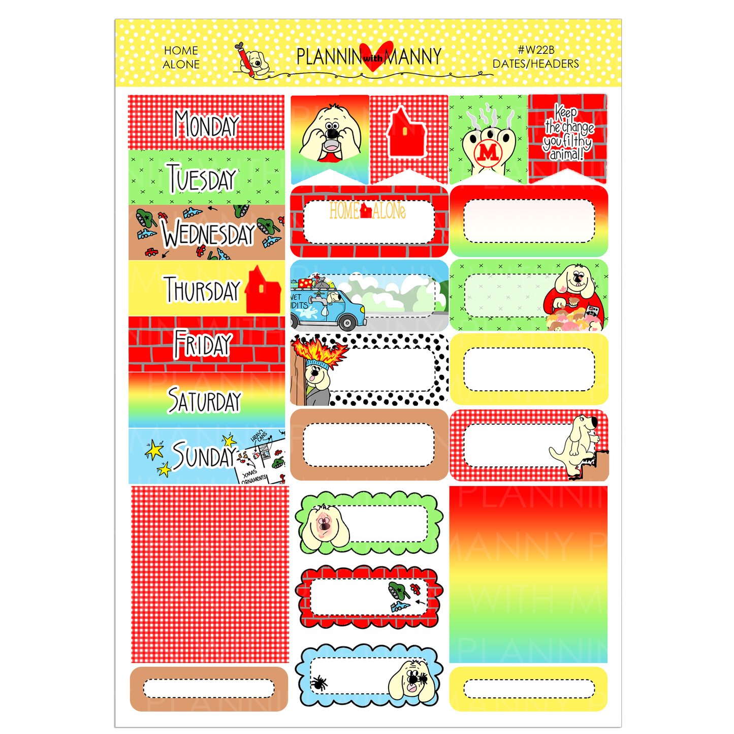 W22AV, HOME ALONE Vertical Weeks Planner Stickers