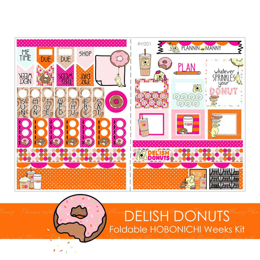 H201, DELISH DONUTS Hobonichi Stickers,Hobonichi Weeks Stickers, Hobonichi Weeks Coffee Stickers, Weeks Donut Stickers, Donuts