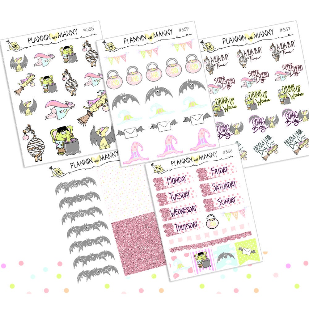 580 MEGA kits VERTCIAL Weekly Planner Stickers -Boo Crew Collection