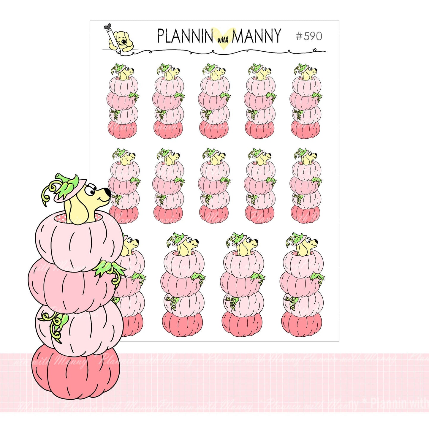 590P Pink Pumpkin Stack Planner Stickers - Pretty in Pink Collection