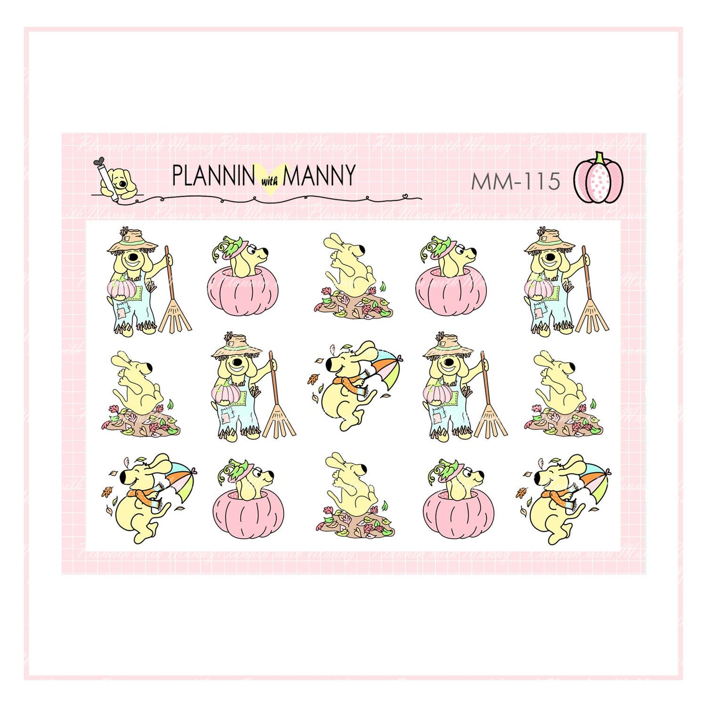 MM115 MICRO Fall Character Planner Stickers - Pretty In Pink Fall Collection