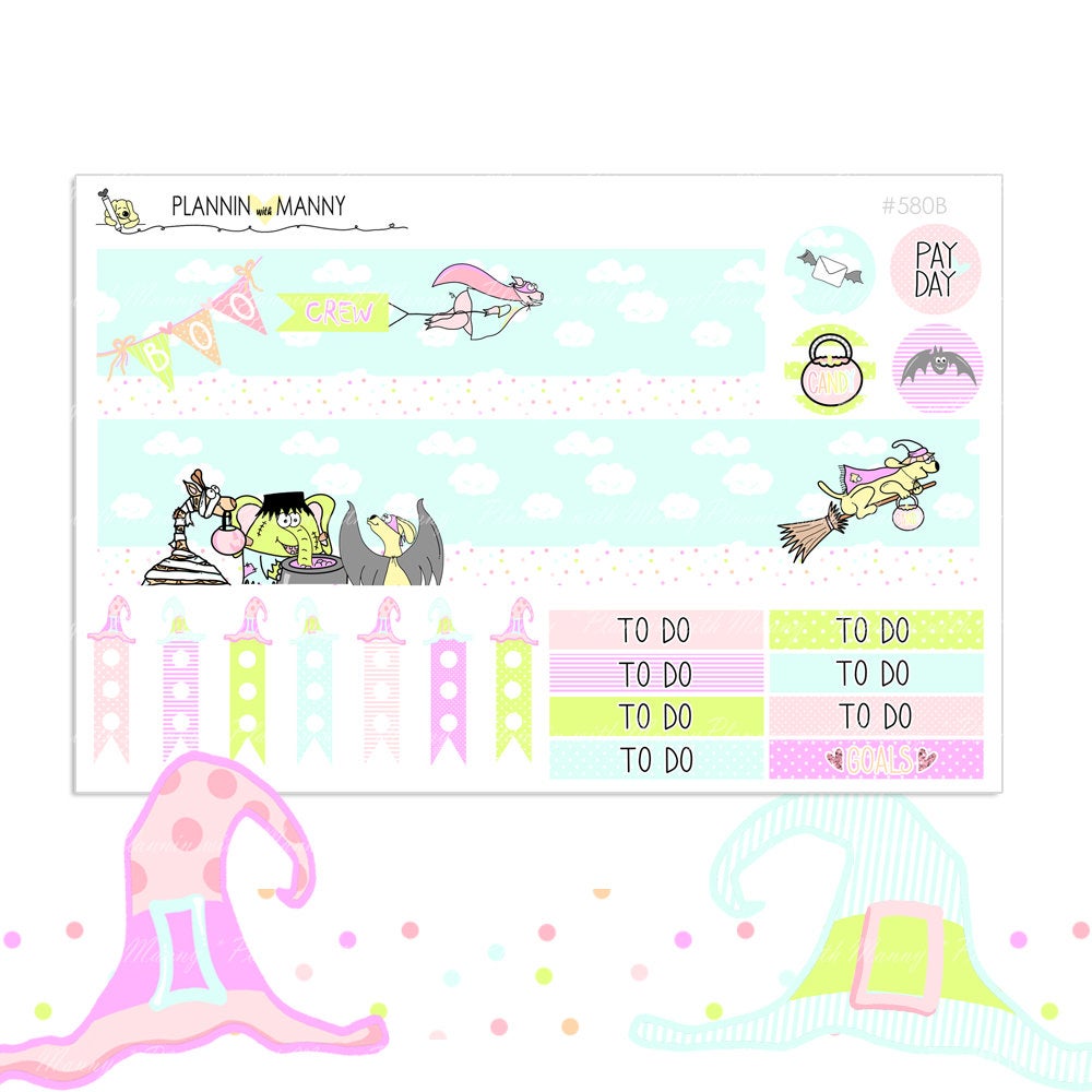 580 MEGA kits VERTCIAL Weekly Planner Stickers -Boo Crew Collection