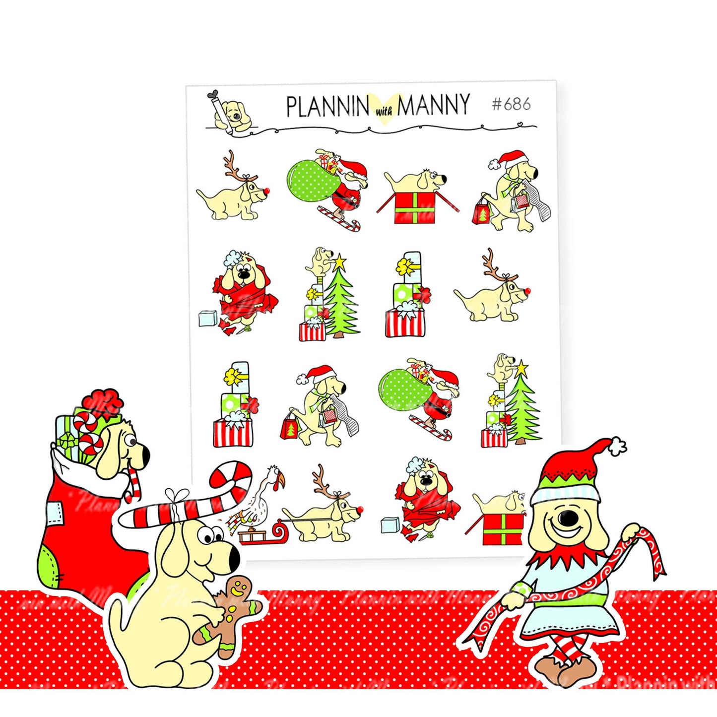 686 687 Assorted Manny Christmas Planner Stickers