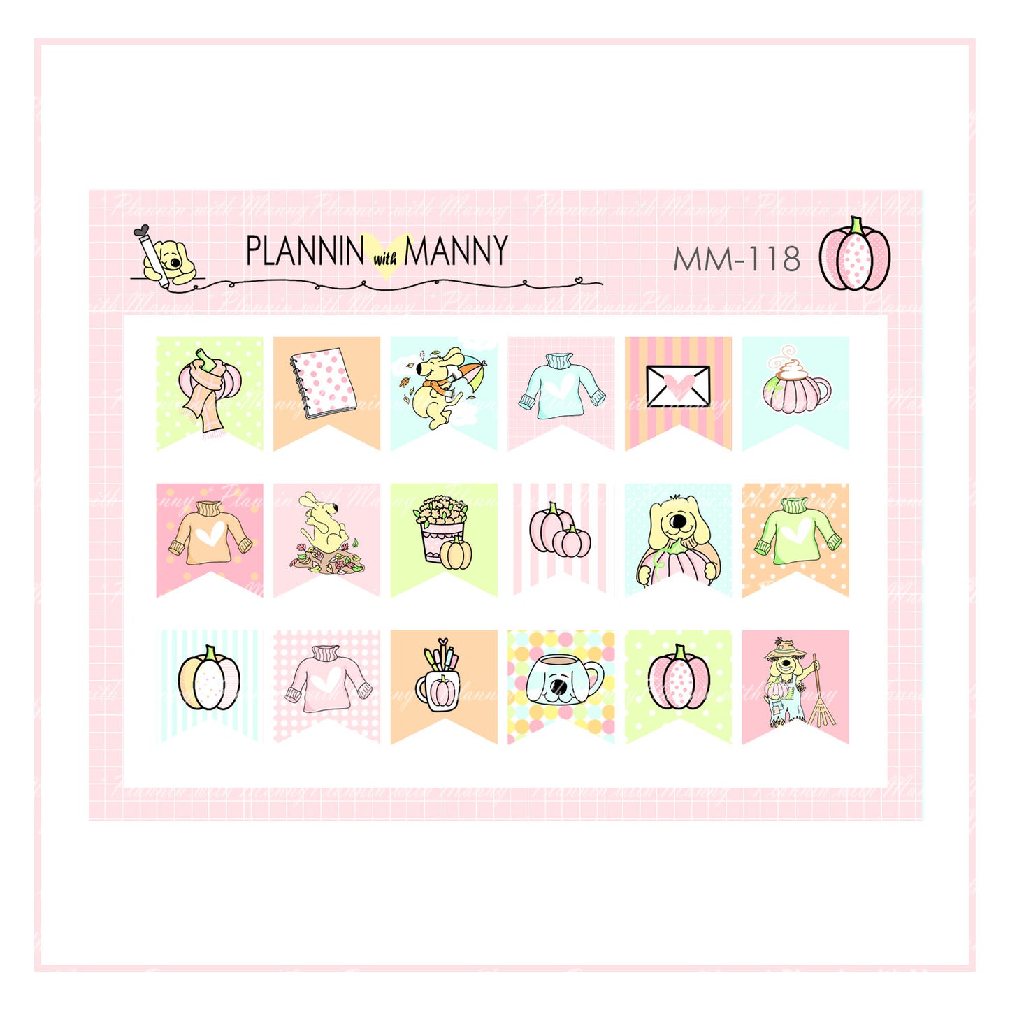 MM118 MICRO Fall Flag Planner Stickers -Pretty in Pink Fall Collection