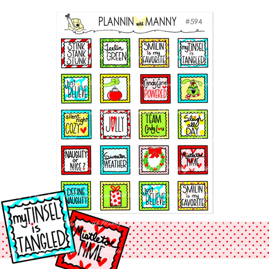 594 Grinchy Square Planner Stickers - Going Green Collection