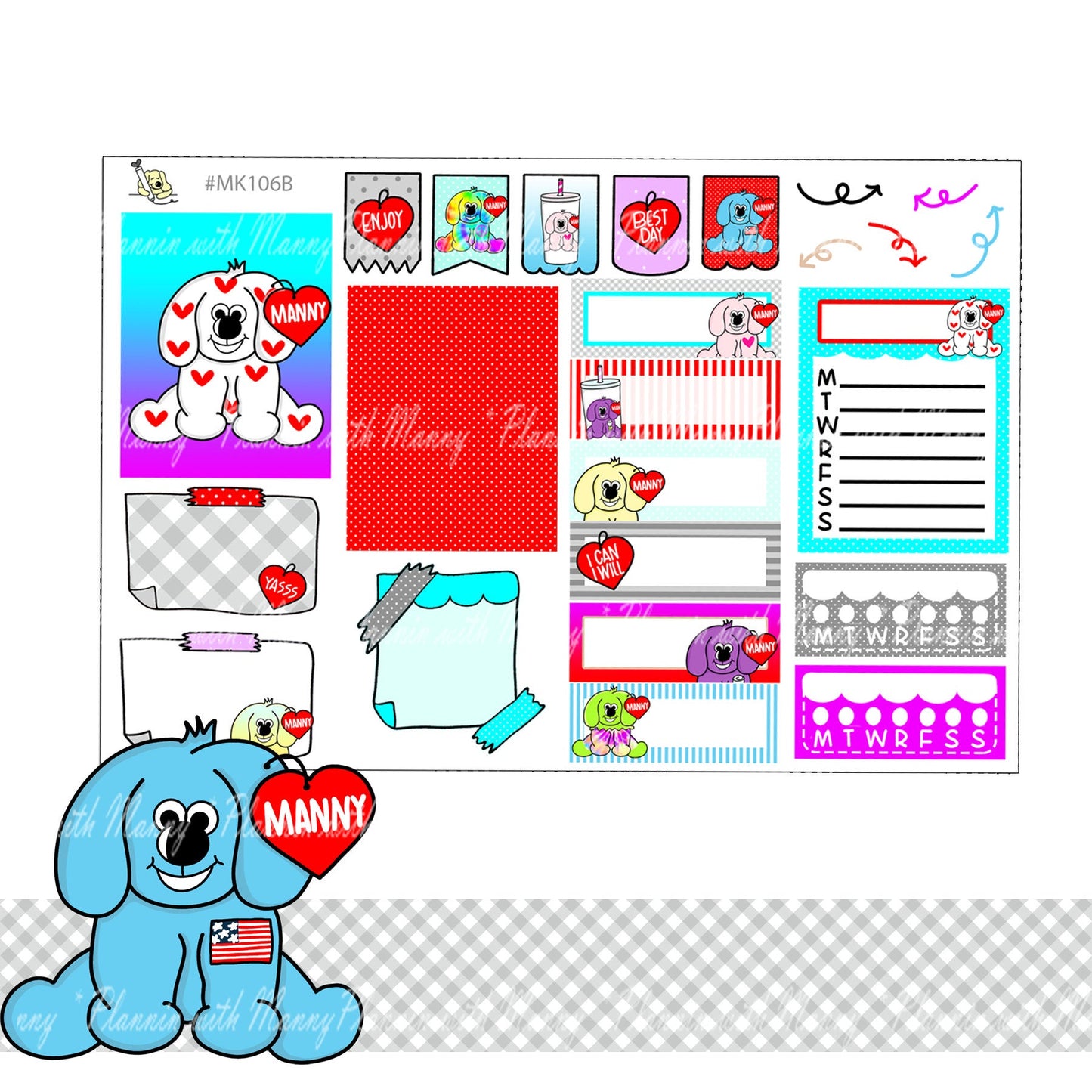 827 & 828 BEANIE BABY MANNY Stickers and Tumbler Stickers and Die Cuts