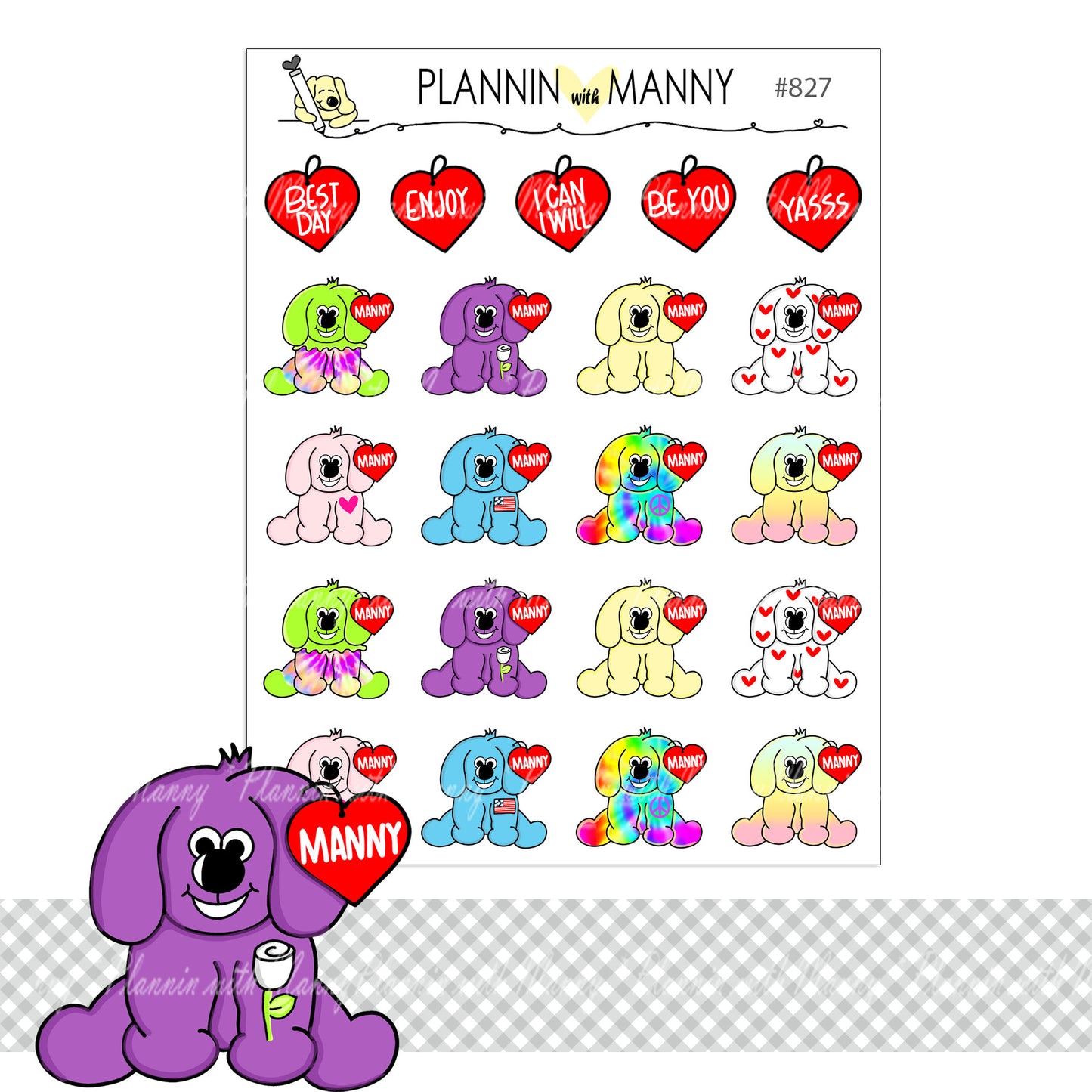 827 & 828 BEANIE BABY MANNY Stickers and Tumbler Stickers and Die Cuts