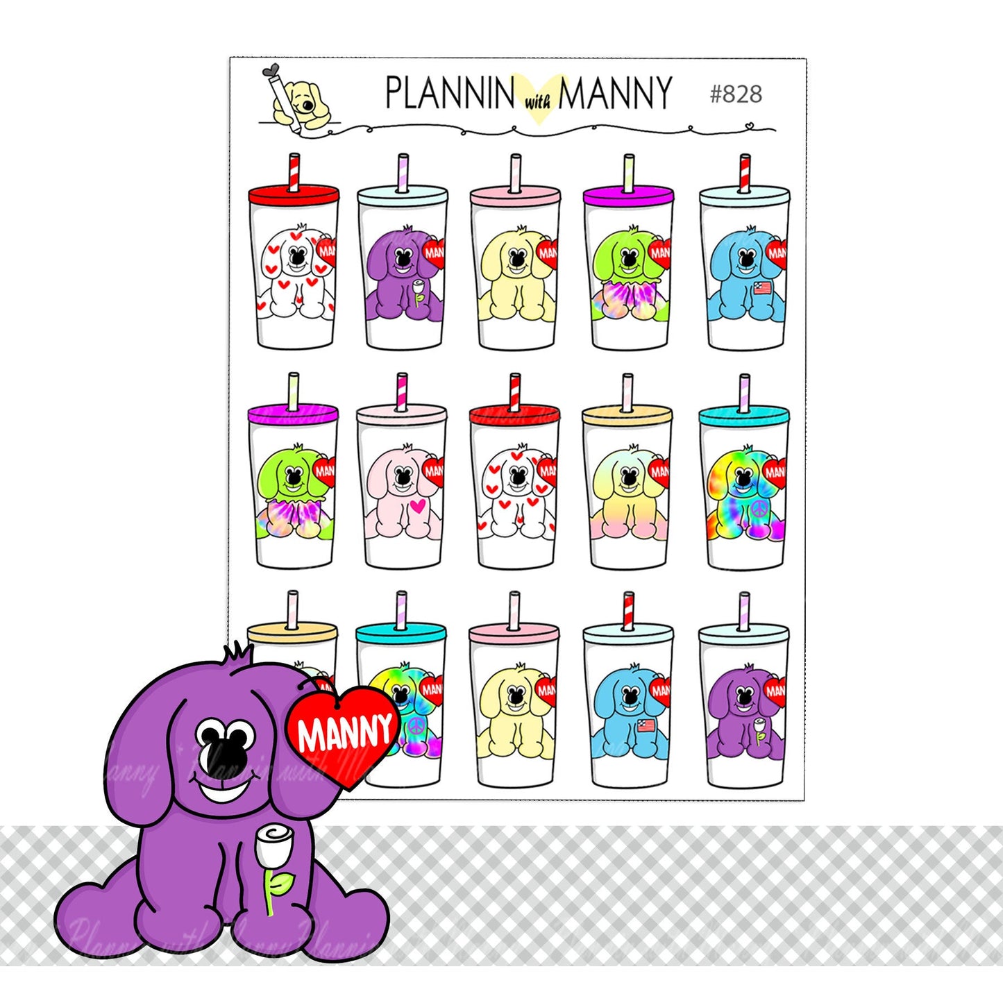 827 & 828 BEANIE BABY MANNY Stickers and Tumbler Stickers and Die Cuts