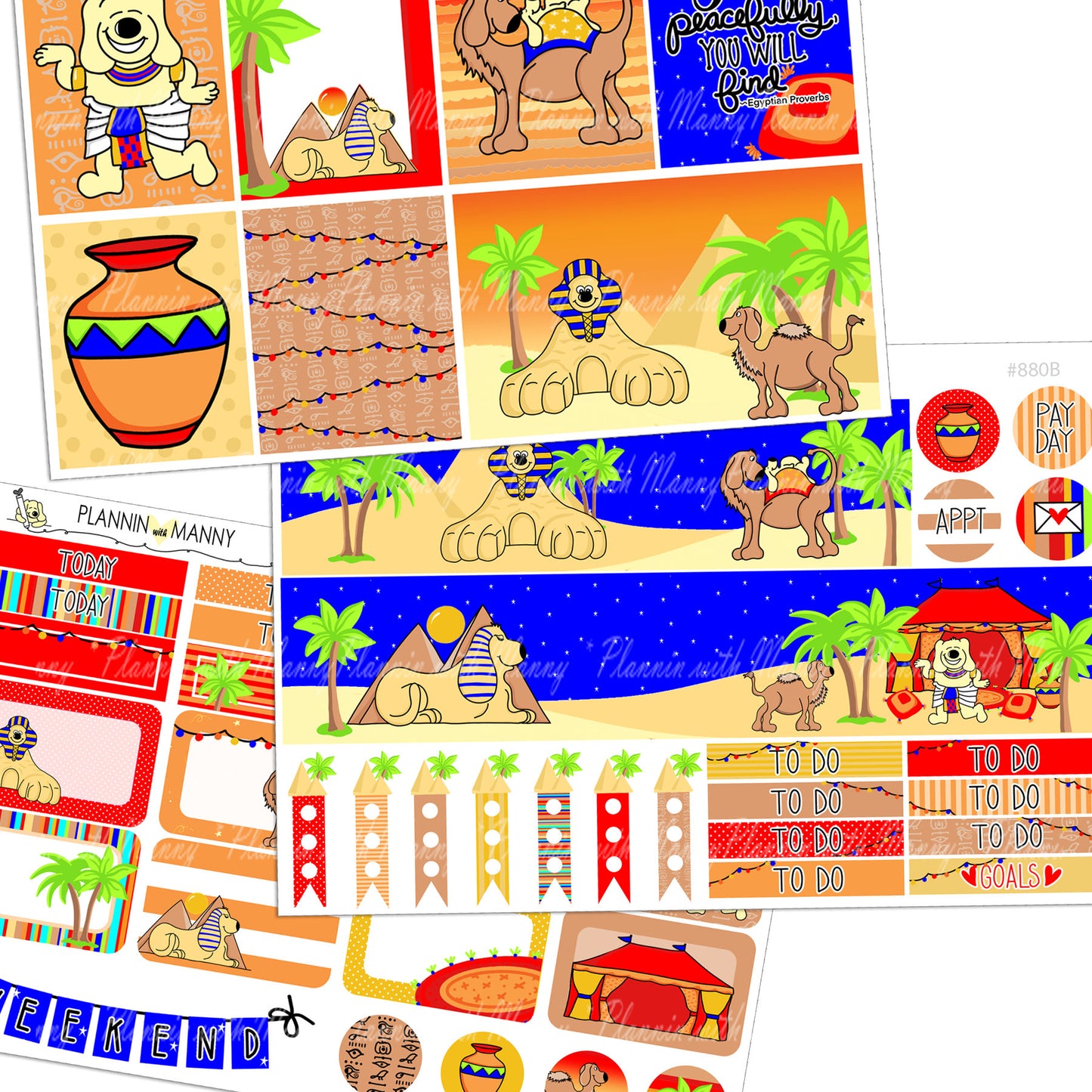 880 VERTCIAL Weekly Planner Stickers -Walk Like an Egyptian Collection