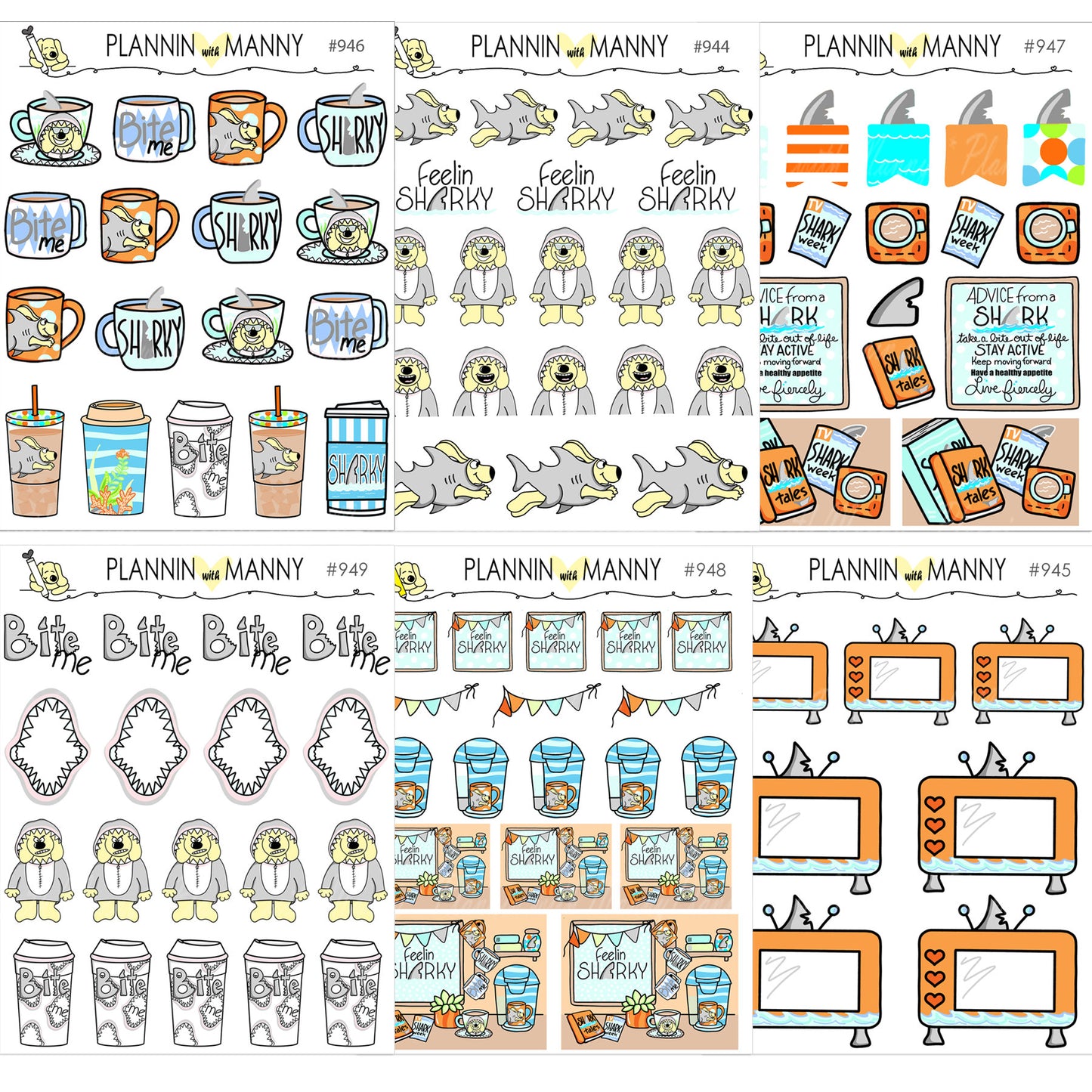 943 VERTICAL MINI Weekly Planner Stickers - Feelin Sharky Collection