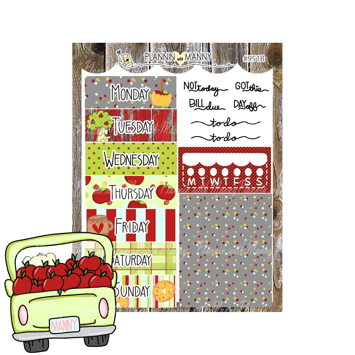 951 VERTICAL MINI Weekly Planner Stickers - Apple Days Collection