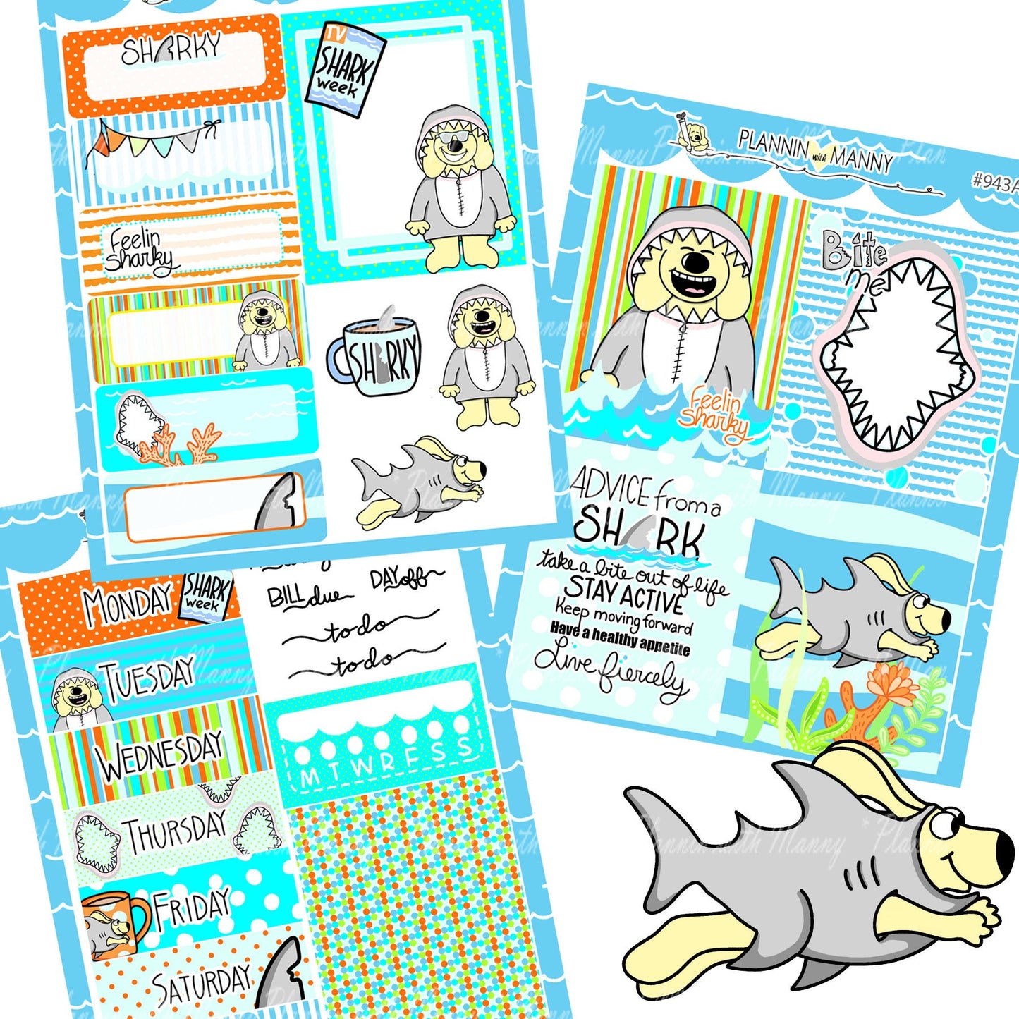 943 VERTICAL MINI Weekly Planner Stickers - Feelin Sharky Collection