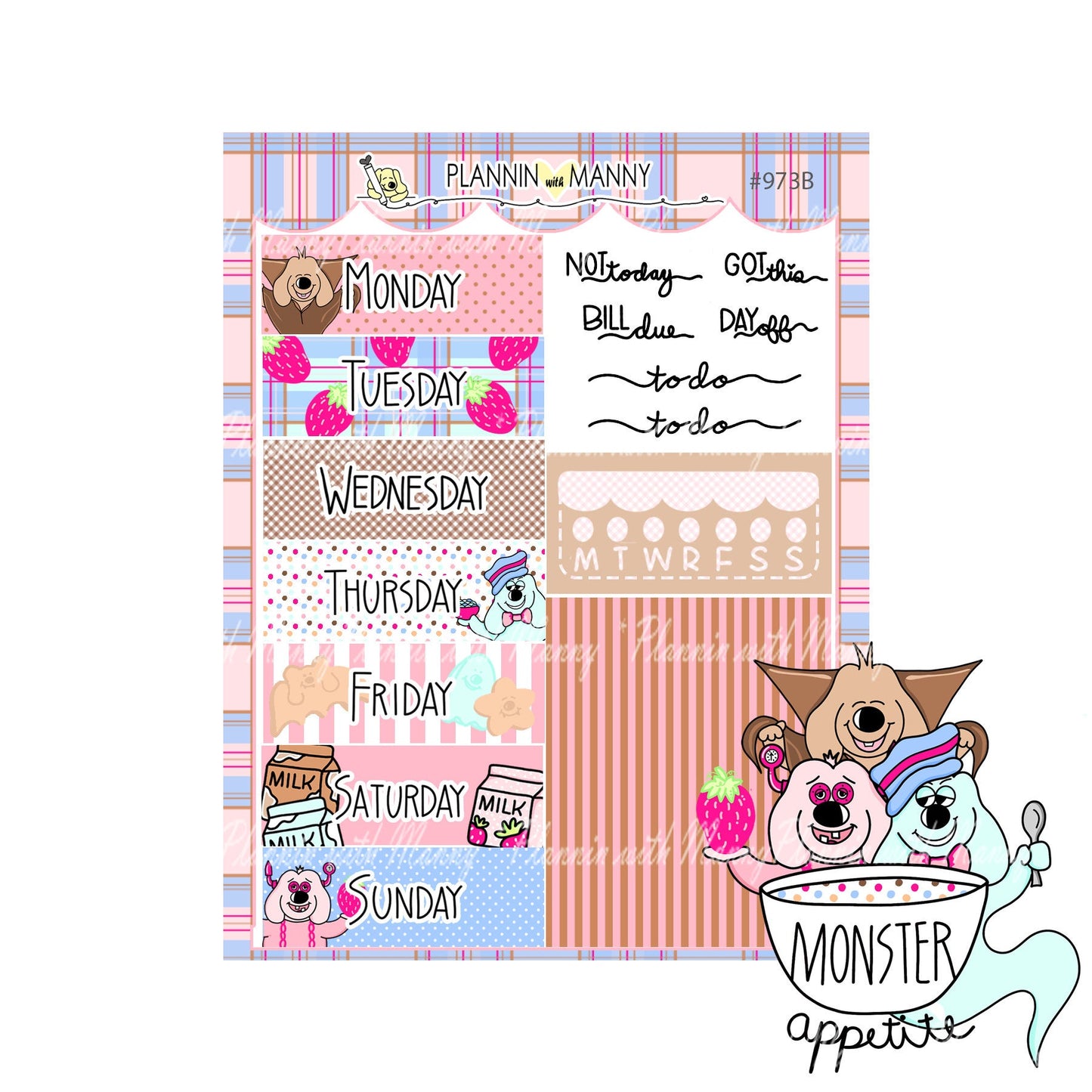 973 Monster Appetite Mini Kit, Monster Planner Stickers, Halloween Planner Stickers, Breakfast Planner Stickers