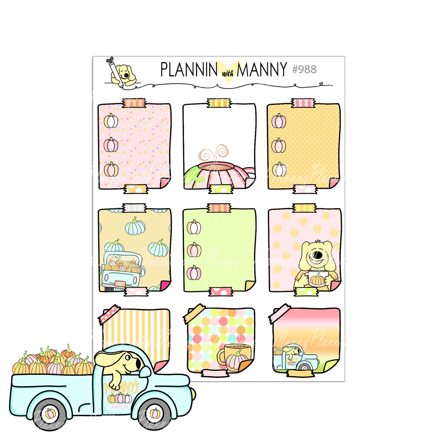 988. Pumpkin Patch Sticky Note Stickers, Fall Planner Stickers, Functional Planner Stickers, Pumpkin Patch, Pumpkin Spice