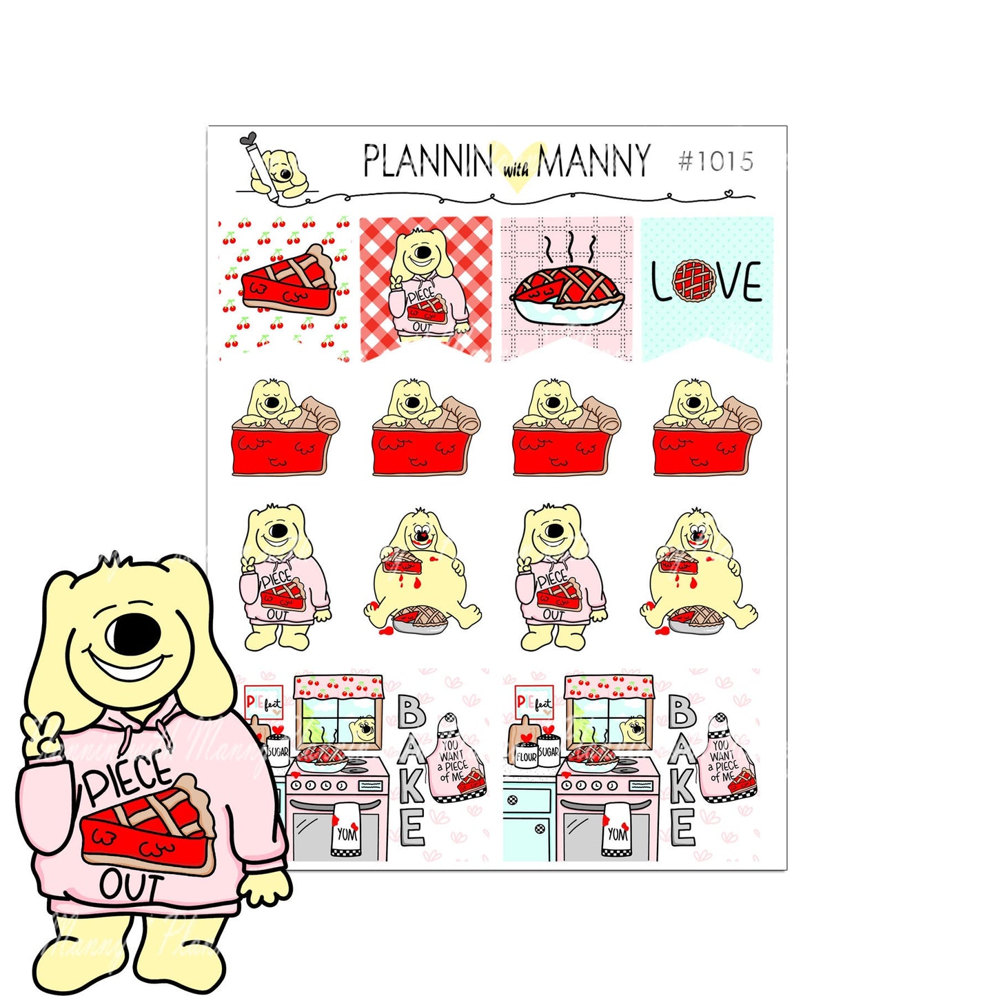 1015 CHERRY PIE MANNY Planner Stickers - I Love Pie Collection