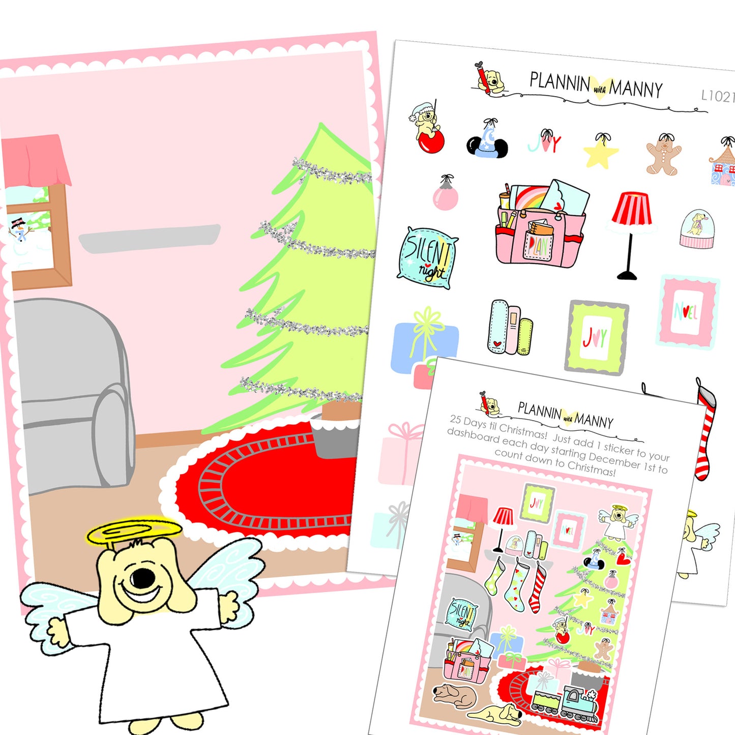 L1021  Manny Countdown 25 Days Til Christmas Stickers & Dashboard