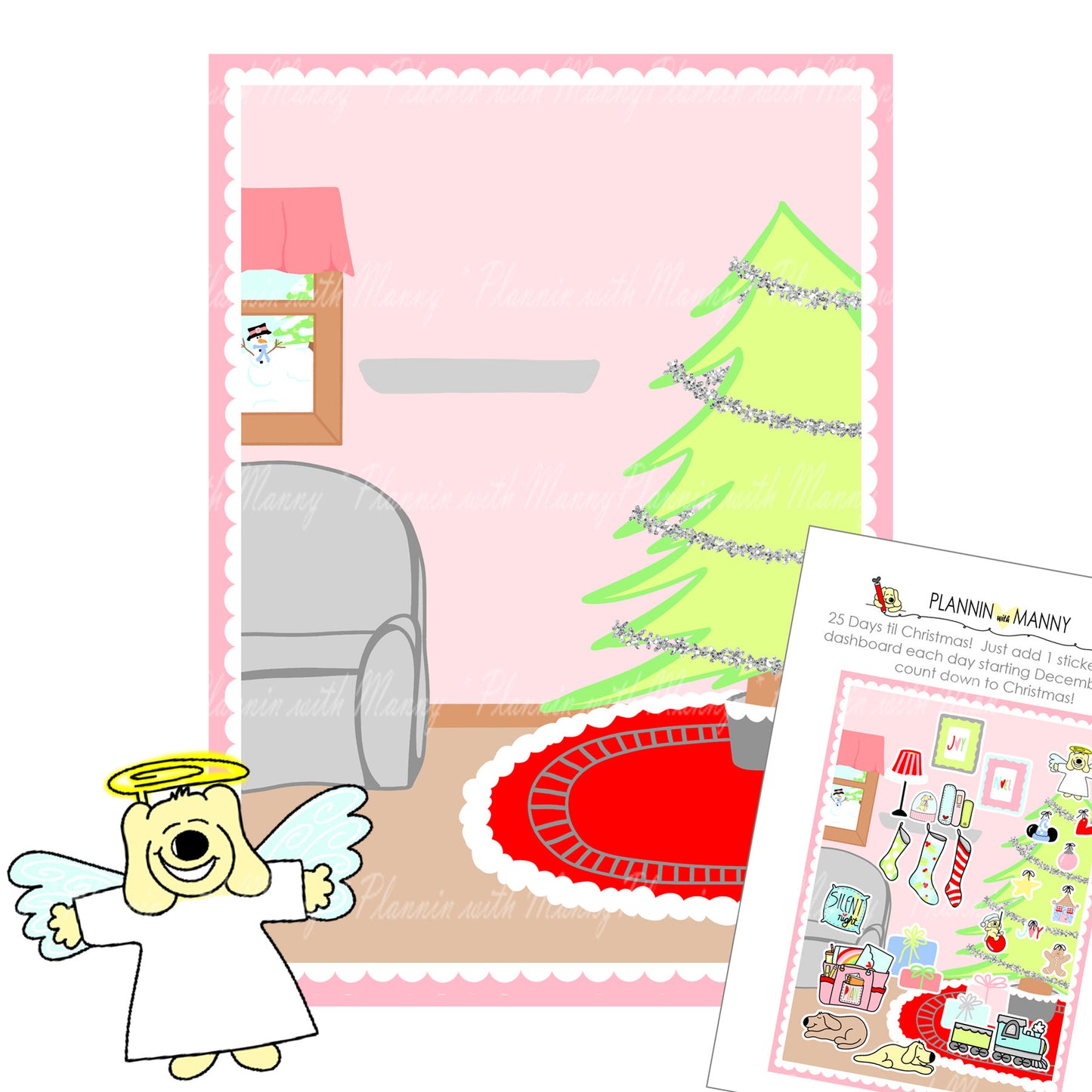 L1021  Manny Countdown 25 Days Til Christmas Stickers & Dashboard