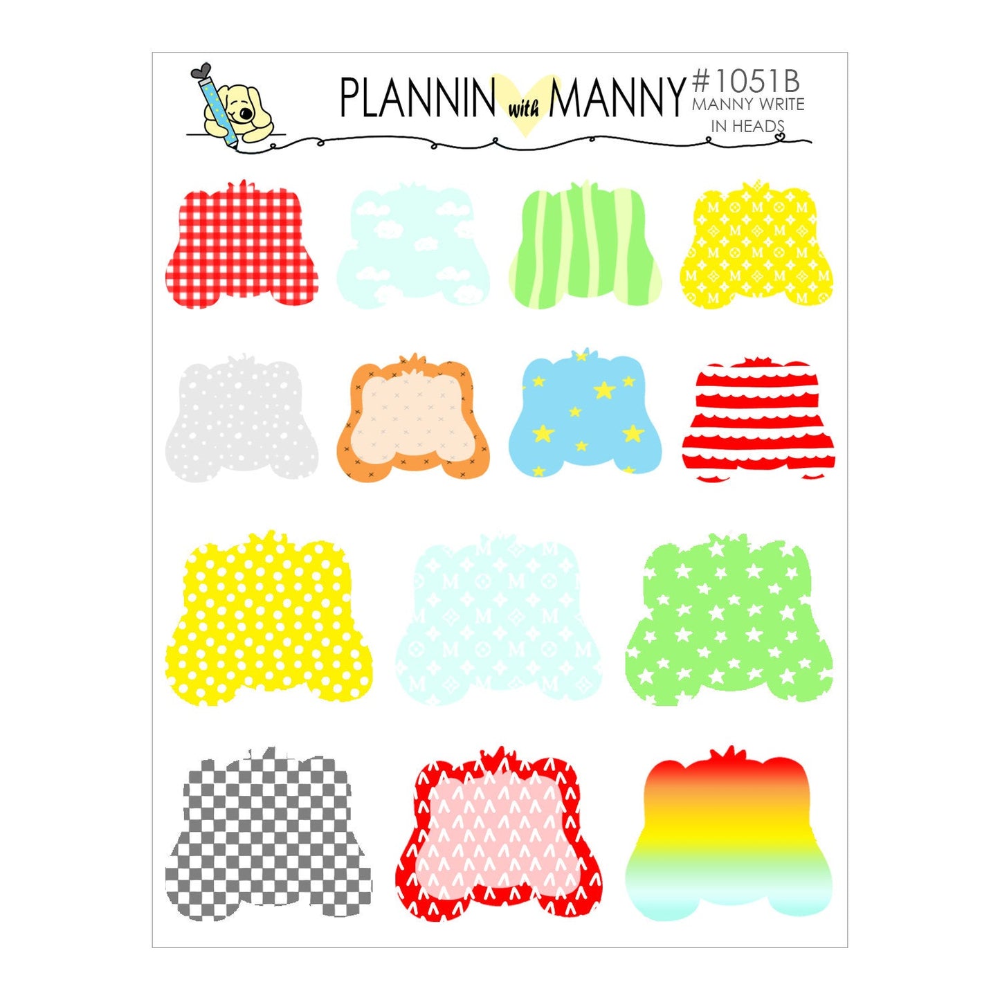 1051 WRITE IN MANNY HEAD Planner Stickers - Manny Basics