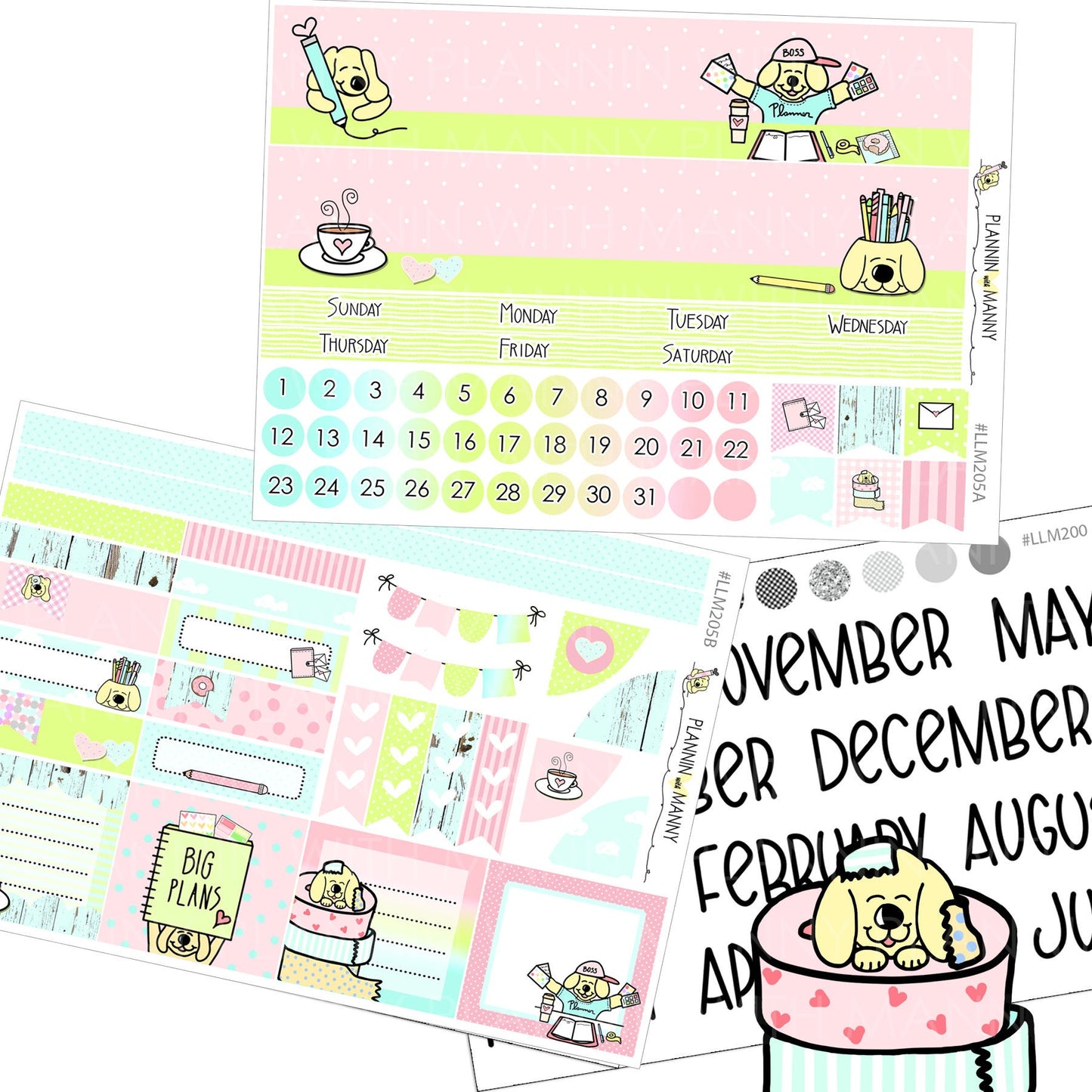 LLM205 MONTHLY PLANNER STICKERS - Plannin Manny Collection