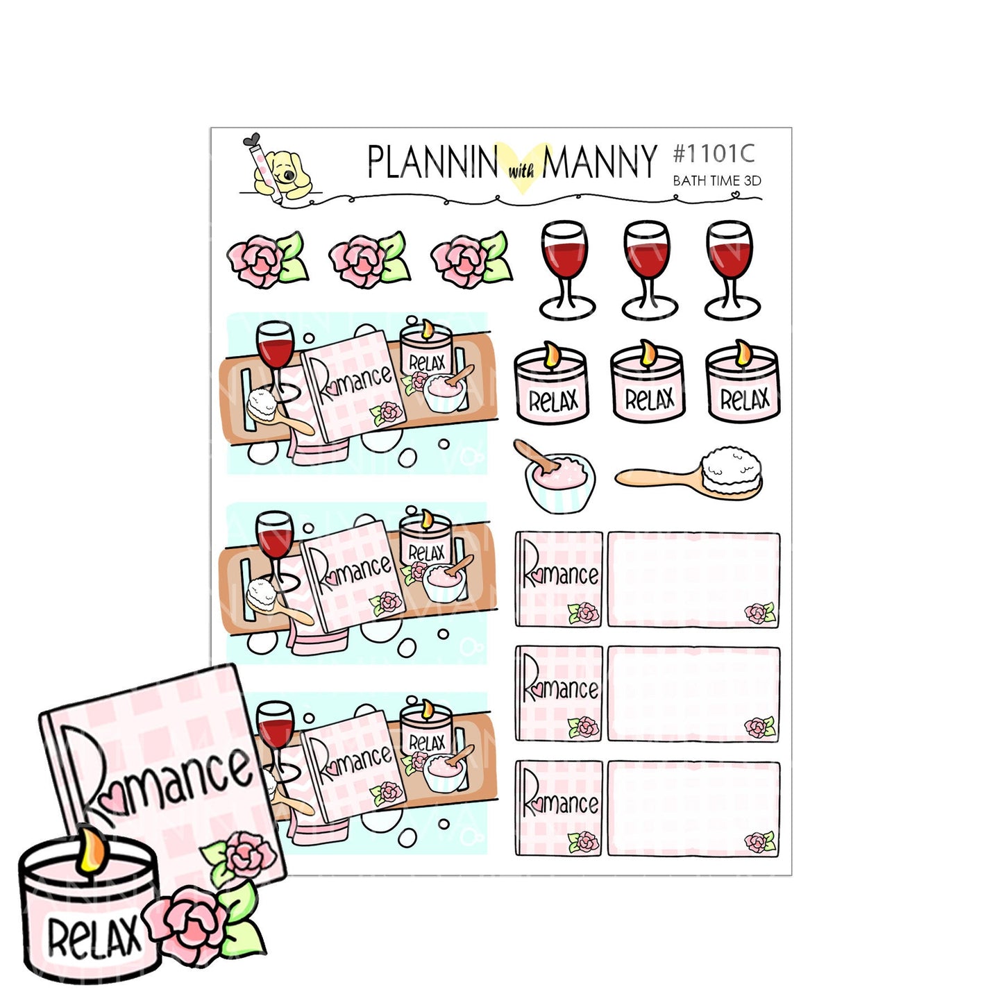 1101 BATHTIME 3D and Flatlay Planner Stickers