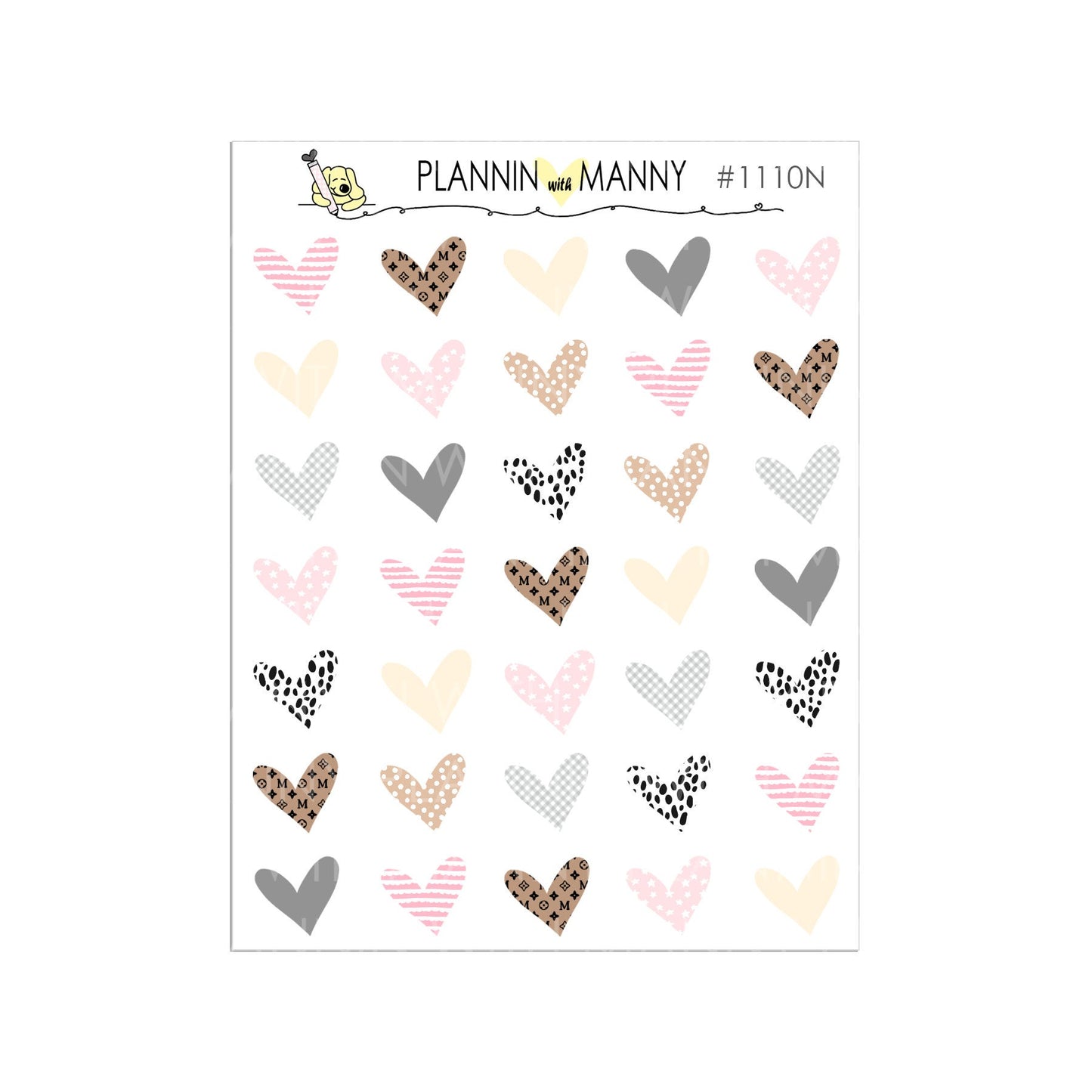 1110 Mini Manny Heart Planner Stickers - Manny Basics