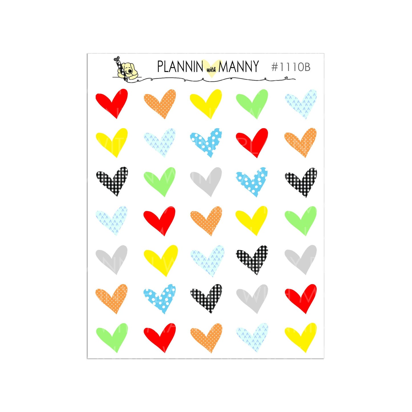 1110 Mini Manny Heart Planner Stickers - Manny Basics