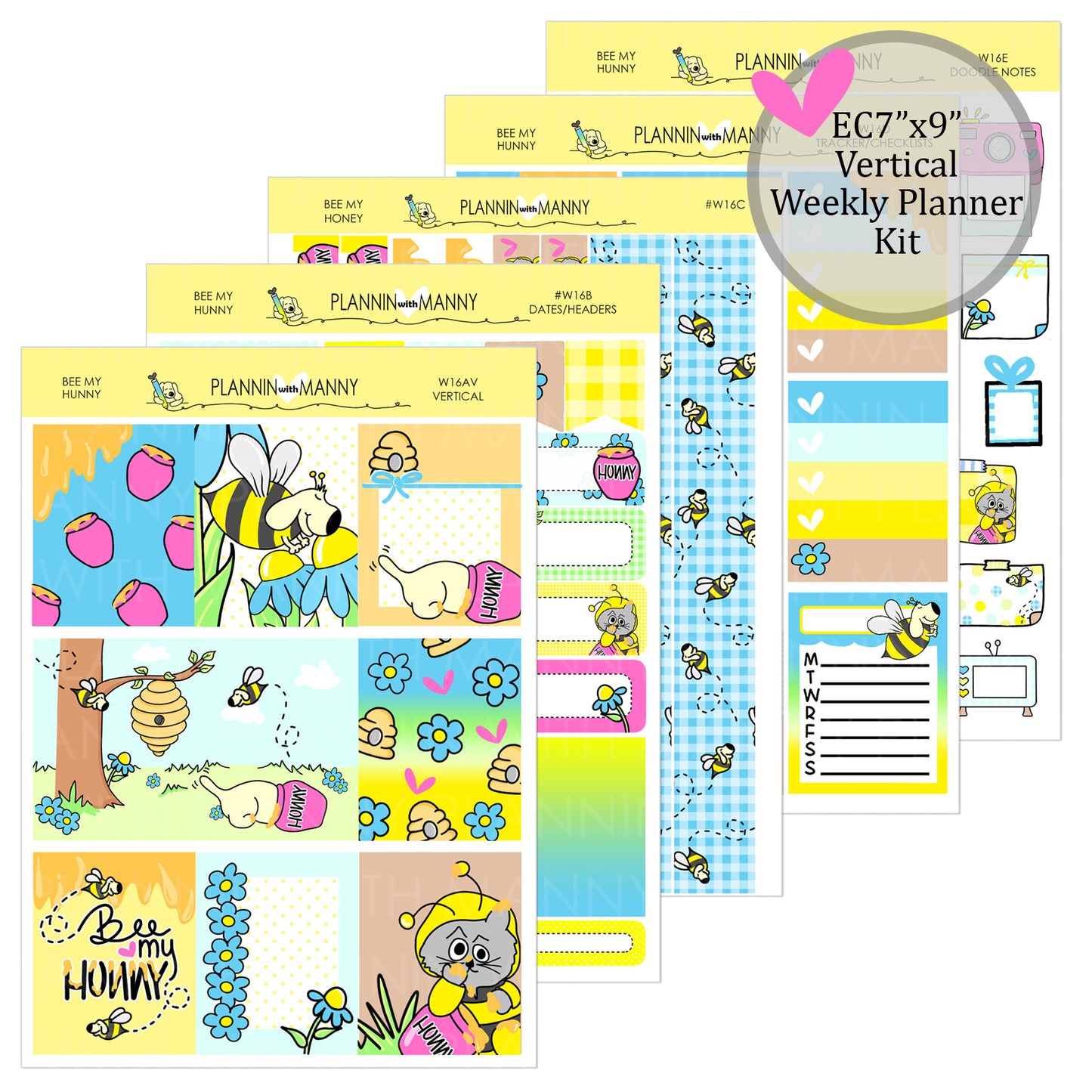 W16AV, Vertical Weeks Planner Stickers - Bee My Hunny Collection