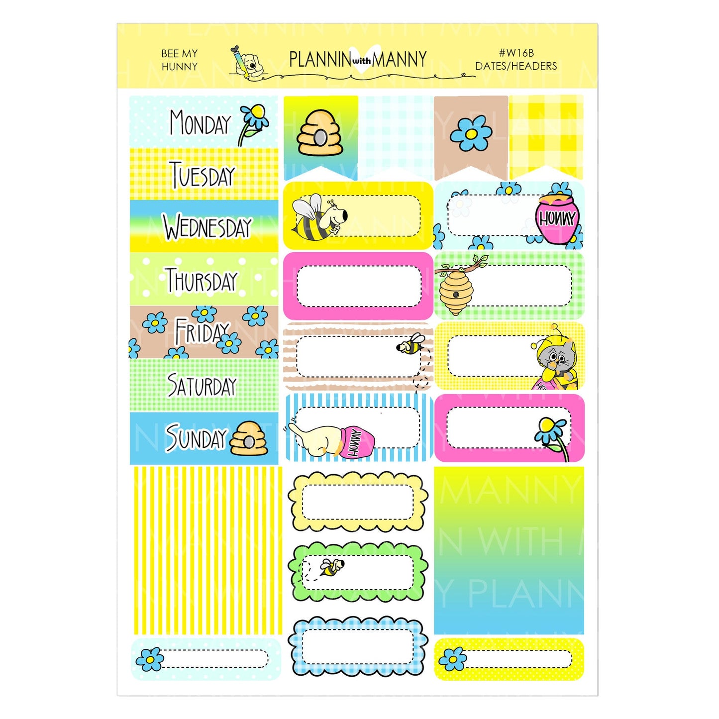 W16AV, Vertical Weeks Planner Stickers - Bee My Hunny Collection