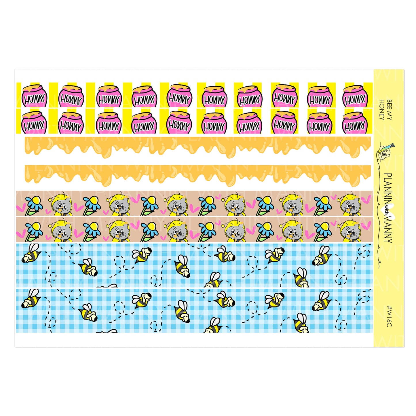 W16AV, Vertical Weeks Planner Stickers - Bee My Hunny Collection