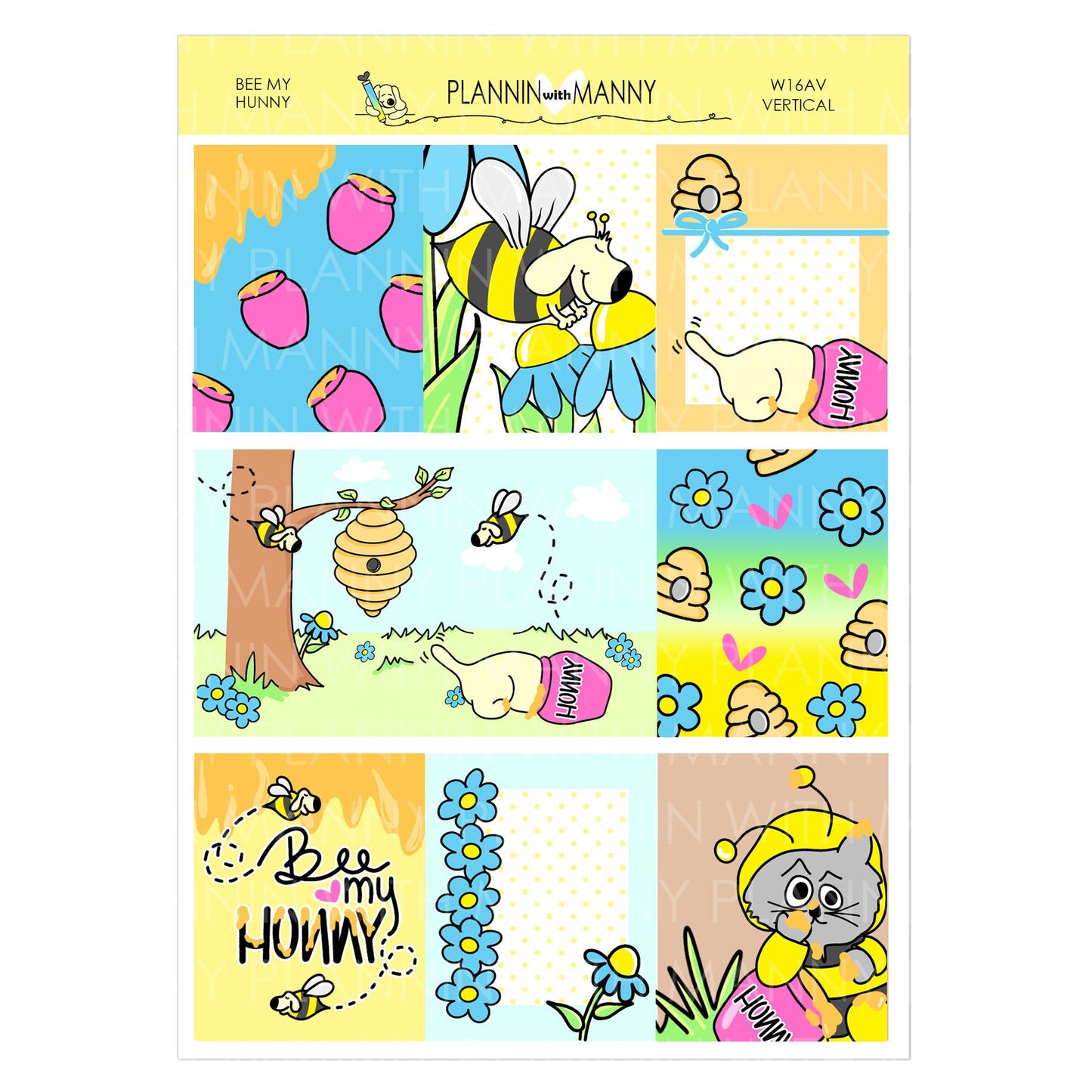 W16AV, Vertical Weeks Planner Stickers - Bee My Hunny Collection