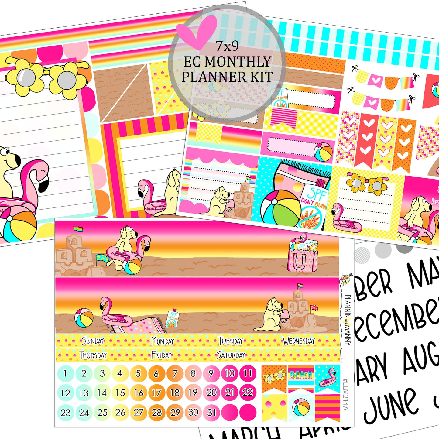 LLM214, MONTHLY PLANNER STICKERS, Sandy Buns Collection