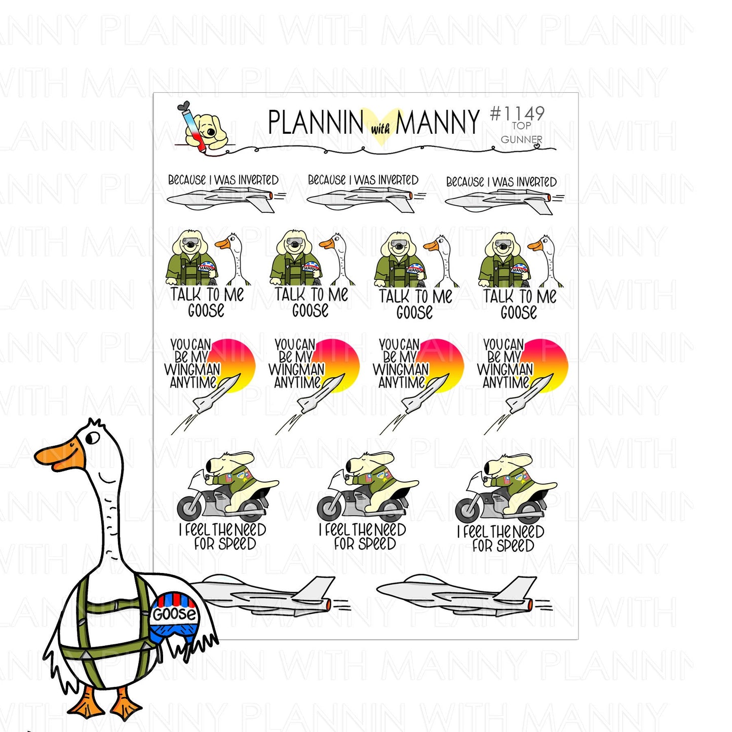 W17AH, HORIZONTAL Weekly Planner Stickers - Top Gunner Collection