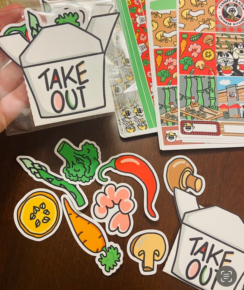 PF16 Take Out Pocket with Vegetables and Shrimp Diecut Stickers